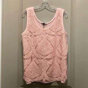 Pink sleeveless lace/crochet front top 14/16